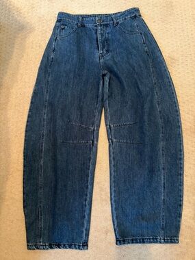Barrel Leg Dark Blue Denim Jeans